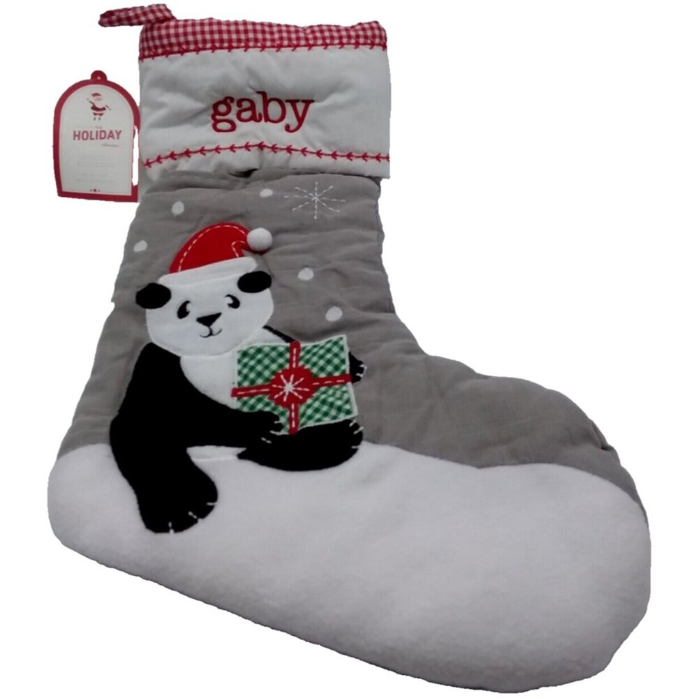 Pottery Barn Kids gaby Panda Bear Xmas Gift Christmas Holiday Stocking Quilted